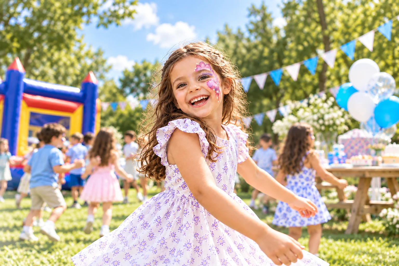 Criança brincando em uma festa ao ar livre