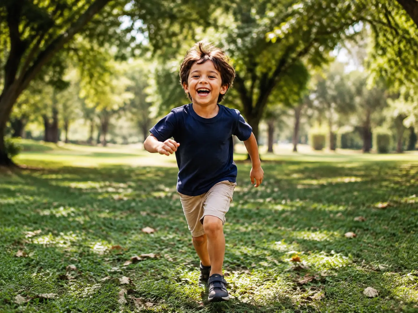 Criança correndo e sorrindo no parque